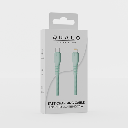 QUALO kabel nylonowy USB-C - Lightning 1,5m 2,4A mietowy QKN-CL-21