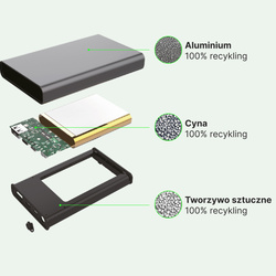 QUALO Recycling power bank 5000 mAh 12W szary QRPB5-12-18
