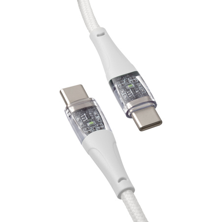 QUALO Transparent kabel nylonowy USB-C - USB-C 1,5m 3A 60W biały QTCN-CC-00