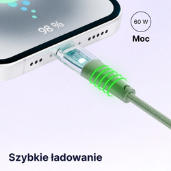 QUALO Transparent kabel nylonowy USB-C - USB-C 1,5m 3A 60W zielony QTCN-CC-04
