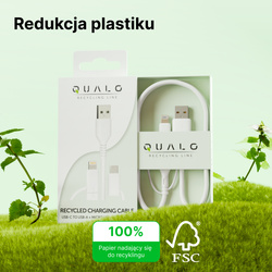 QUALO Recycling kabel 3w1 USB-C - USB-A adapter microUSB + Lightning 1,5m 3A biały QRC-CA+M+L-00