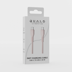 QUALO kabel nylonowy USB-C - USB-C 1,5m 3A 60W różowy QKN-CC-16