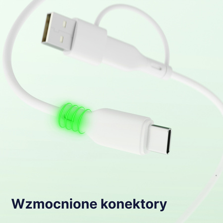 QUALO Recycling kabel 2w1 USB-C - USB-C 60W adapter USB-A 1,5m 3A biały QRC-CC+A-00