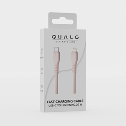 QUALO kabel nylonowy USB-C - Lightning 1,5m 2,4A rożowy QKN-CL-16