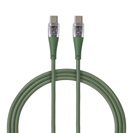 QUALO Transparent kabel nylonowy USB-C - USB-C 1,5m 3A 60W zielony QTCN-CC-04