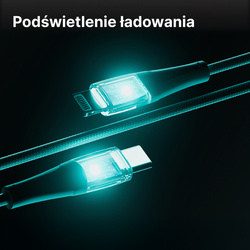 QUALO Transparent kabel nylonowy USB-C - Lightning 1,5m 2,4A zielony QTCN-CL-04