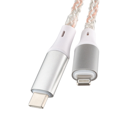 QUALO kabel świecący USB-C-Lightning 1M 3A biało/srebrny QCS-CL-00