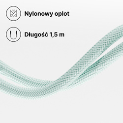 QUALO kabel nylonowy USB-C - USB-C 1,5m 3A 60W miętowy QKN-CC-21