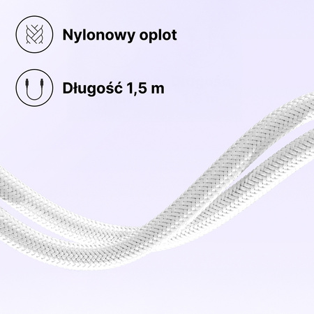 QUALO Transparent kabel nylonowy USB-C - USB-C 1,5m 3A 60W biały QTCN-CC-00