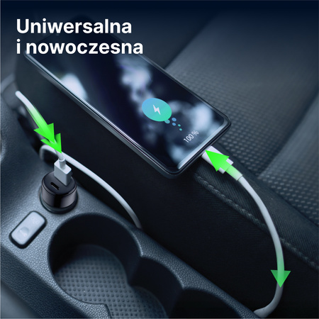 QUALO Recycling ładowarka samochodowa USB-A USB-C czarna 32W QRLS-AC-01-32