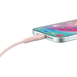 QUALO kabel nylonowy USB-C - Lightning 1,5m 2,4A rożowy QKN-CL-16