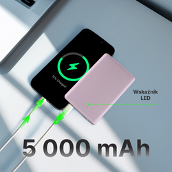 QUALO MagSafe power bank ultra slim 5 000 mAh 15W liliowy QMPB5-US-15-09