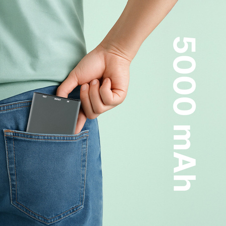 QUALO Recycling power bank 5000 mAh 12W szary QRPB5-12-18
