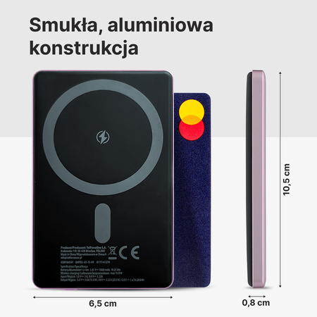QUALO MagSafe power bank ultra slim 5 000 mAh 15W liliowy QMPB5-US-15-09