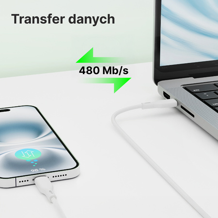 QUALO Recycling kabel USB-A - Lightning 1,5m 2,4A biały QRC-AL-00
