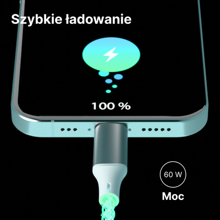 QUALO kabel świecący USB-C-USB-C 1M 3A 60W biało/srebrny QCS-CC-00