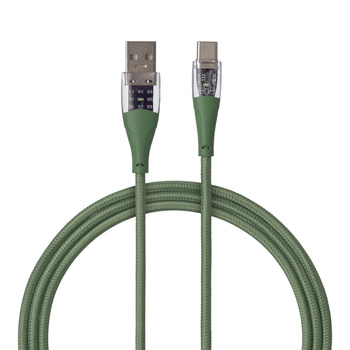 QUALO Transparent kabel nylonowy USB-A - USB-C 1,5m 3A 60W zielony QTCN-AC-04