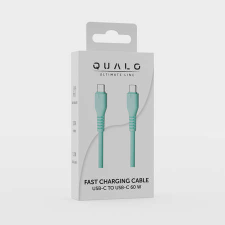 QUALO kabel nylonowy USB-C - USB-C 1,5m 3A 60W miętowy QKN-CC-21