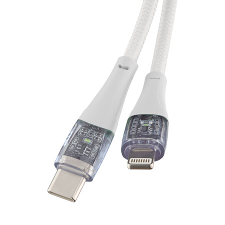 QUALO Transparent kabel nylonowy USB-C - Lightning 1,5m 2,4A biały QTCN-CL-00