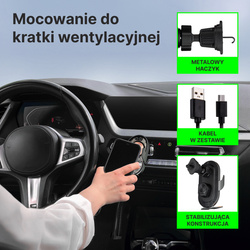 QUALO Transparent uchwyt samochodowy do kratki z ładowaniem indukcyjnym 15W szary QTUS-K-15-18