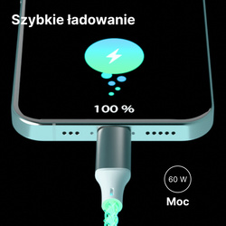 QUALO kabel świecący USB-C-USB-C 1M 3A 60W biało/srebrny QCS-CC-00