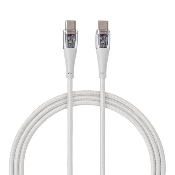 QUALO Transparent kabel nylonowy USB-C - USB-C 1,5m 3A 60W biały QTCN-CC-00