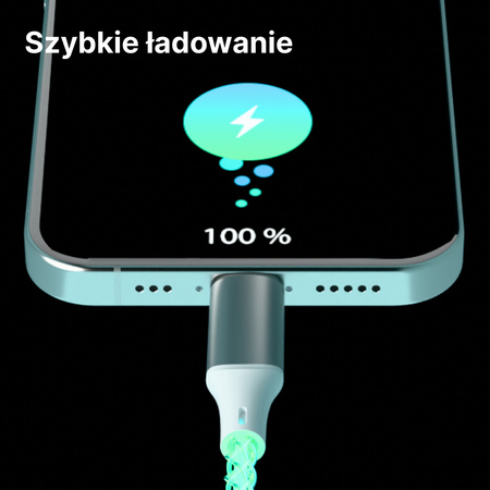QUALO kabel świecący USB-A-USB-C 1M 3A biało/srebrny QCS-AC-00