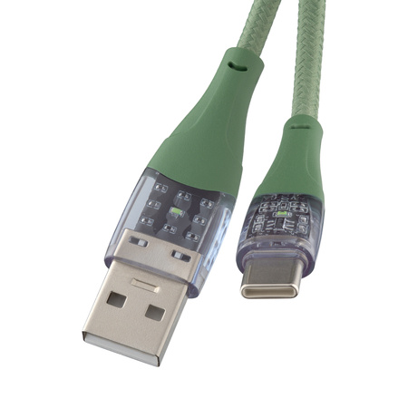 QUALO Transparent kabel nylonowy USB-A - USB-C 1,5m 3A 60W zielony QTCN-AC-04