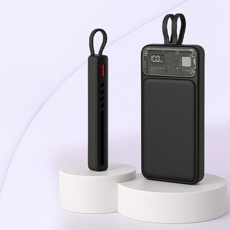QUALO Transparent power bank 10000 mAh PD z LED 22.5W czarny QTPB10-LD-23-01