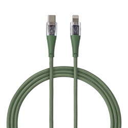 QUALO Transparent kabel nylonowy USB-C - Lightning 1,5m 2,4A zielony QTCN-CL-04
