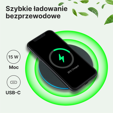 QUALO recycling ładowarka indukcyjna 15W LED srebrna QRLI-15-LD-07