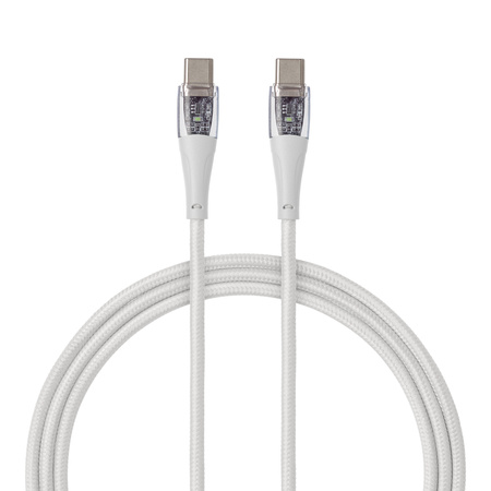 QUALO Transparent kabel nylonowy USB-C - USB-C 1,5m 3A 60W biały QTCN-CC-00