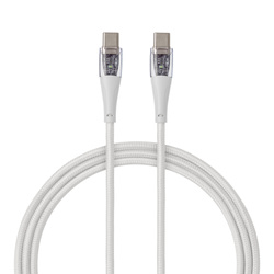 QUALO Transparent kabel nylonowy USB-C - USB-C 1,5m 3A 60W biały QTCN-CC-00