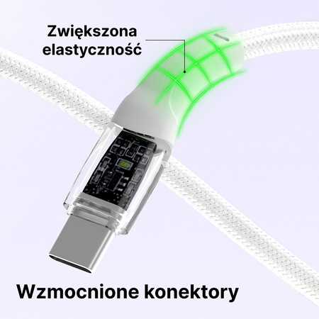 QUALO Transparent kabel nylonowy USB-C - USB-C 1,5m 3A 60W biały QTCN-CC-00