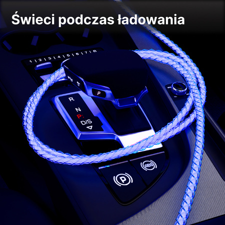 QUALO kabel świecący USB-A-USB-C 1M 3A biało/srebrny QCS-AC-00