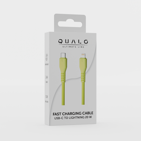 QUALO kabel nylonowy USB-C - Lightning 1,5m 2,4A zółty QKN-CL-05