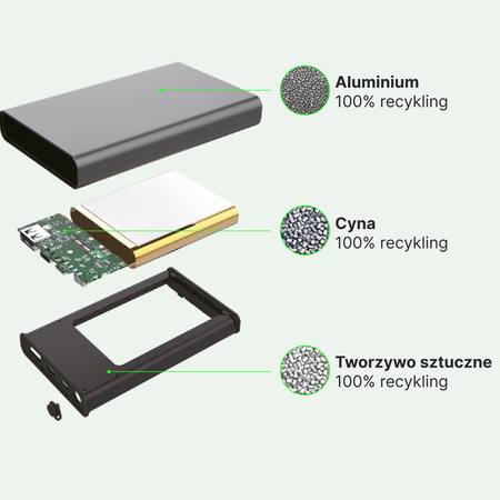 QUALO Recycling power bank 5000 mAh 12W szary QRPB5-12-18