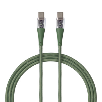 QUALO Transparent kabel nylonowy USB-C - USB-C 1,5m 3A 60W zielony QTCN-CC-04