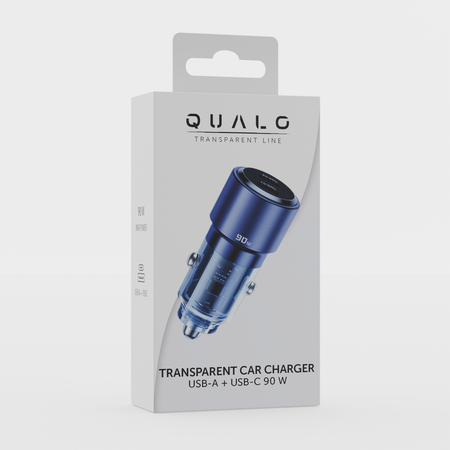 QUALO Transparent ładowarka samochodowa 2x USB-C aluminiowa 90W QTLS-AC-A-90