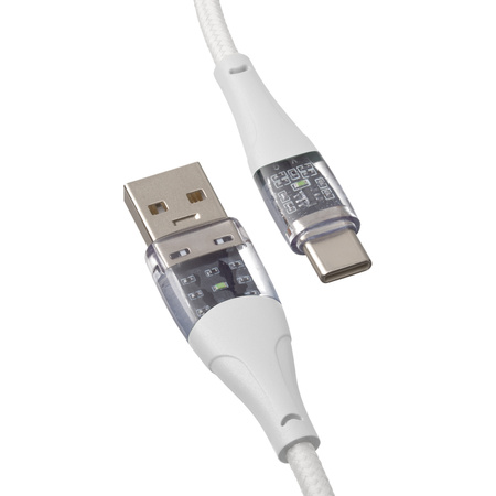 QUALO Transparent kabel nylonowy USB-A - USB-C 1,5m 3A 60W biały QTCN-AC-00