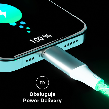 QUALO kabel świecący USB-C-Lightning 1M 3A biało/srebrny QCS-CL-00