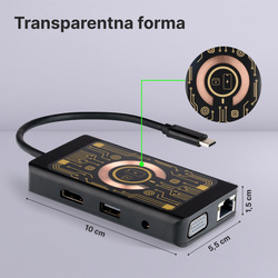 QUALO Transparentny HUB z funkcją ładowarki indukcyjnej szary QTPB5-HUB-18