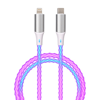 QUALO kabel świecący USB-C-Lightning 1M 3A biało/srebrny QCS-CL-00
