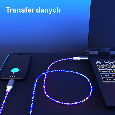 QUALO kabel świecący USB-C-Lightning 1M 3A biało/srebrny QCS-CL-00
