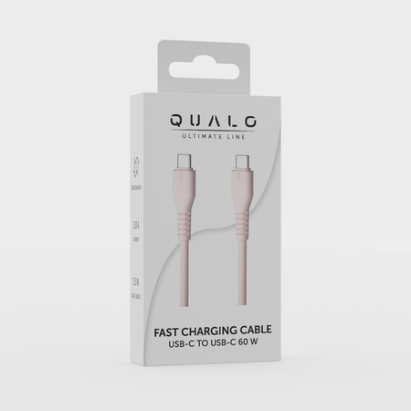 QUALO kabel nylonowy USB-C - USB-C 1,5m 3A 60W różowy QKN-CC-16