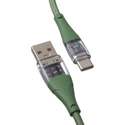 QUALO Transparent kabel nylonowy USB-A - USB-C 1,5m 3A 60W zielony QTCN-AC-04