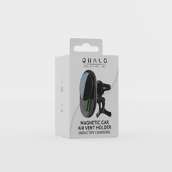 QUALO MagSafe uchwyt samochodowy do kratki z ładowaniem indukcyjnym oval LED czarny QMUS-KO-LD-01