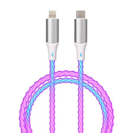 QUALO kabel świecący USB-C-Lightning 1M 3A biało/srebrny QCS-CL-00