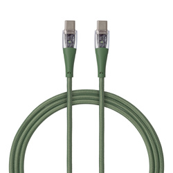 QUALO Transparent kabel nylonowy USB-C - USB-C 1,5m 3A 60W zielony QTCN-CC-04