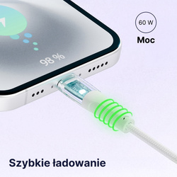 QUALO Transparent kabel nylonowy USB-A - USB-C 1,5m 3A 60W biały QTCN-AC-00